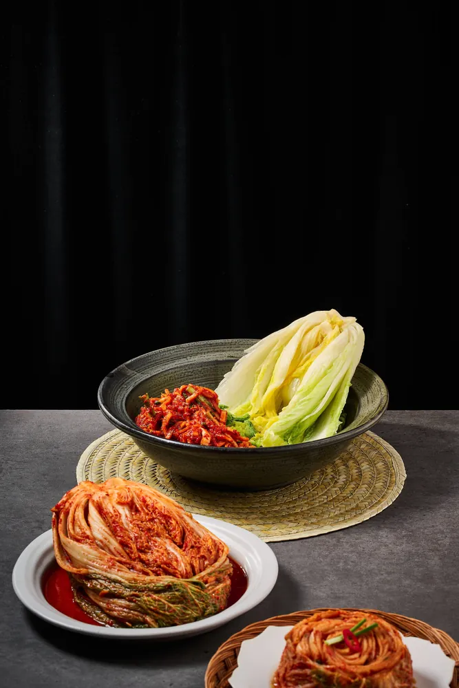 Freshly made cabbage kimchi in a bowl